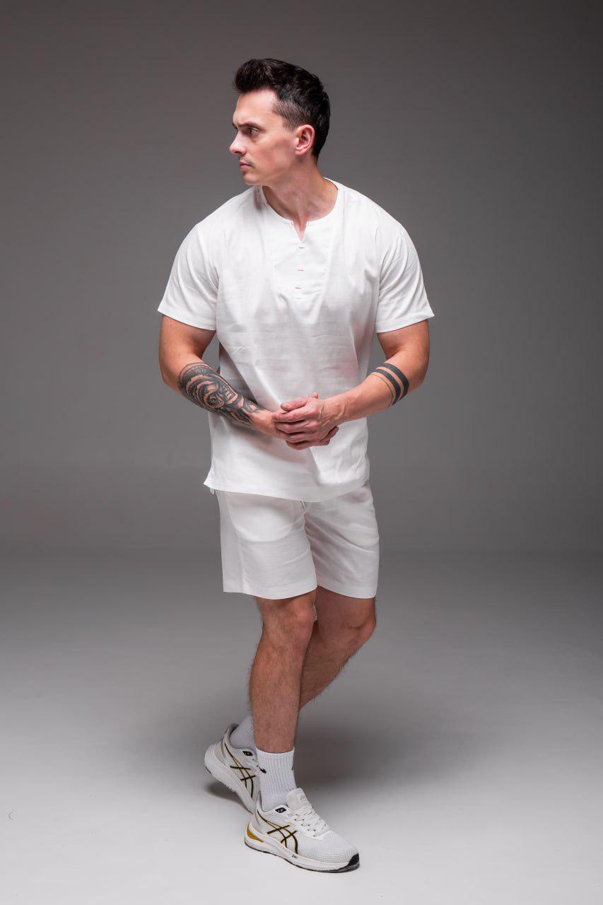 Прогулочный костюм мужской льняной летний классика M Белый (2402/1) - фото 4