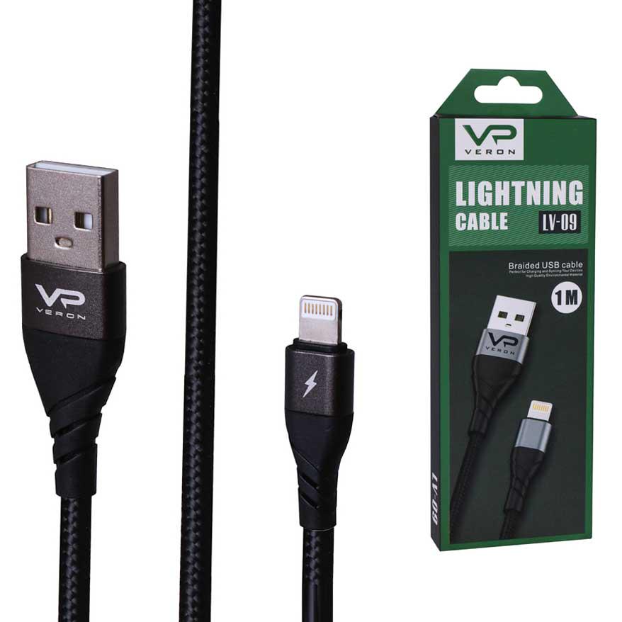 Кабель Veron Braided LV09 USB - Lightning 2.4 A 1 м Черный - фото 2