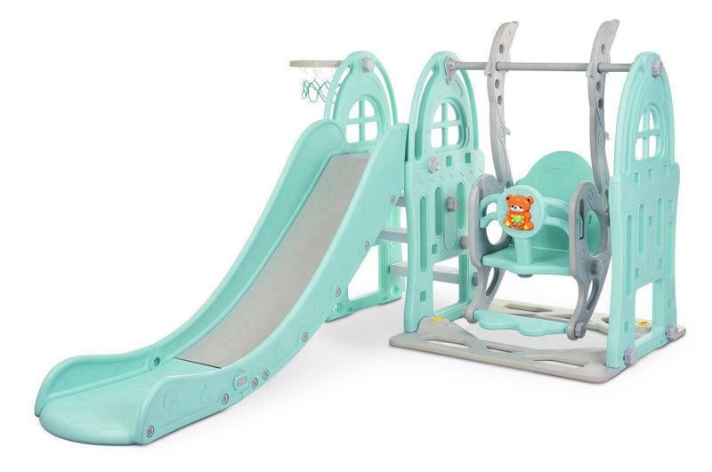 Горка-качели детская Bambi WM19017-4-2 с баскетбольным кольцом 152х206х108 см Серо-голубой (WM19017-4-2)