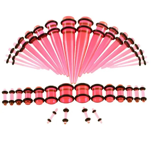 Плаги и растяжки конусные для тоннелей в уши 18 пар 36 шт. Розовый прозрачный (13079302)
