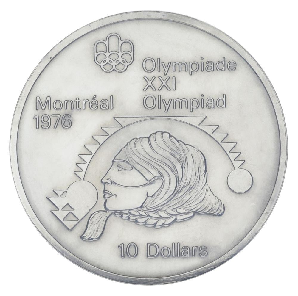 Коллекционная монета Канада 10 долларов 1975 серебро UNC XXI летние Олимпийские игры 1976 года в Монреале-Толканье ядра (М22582)