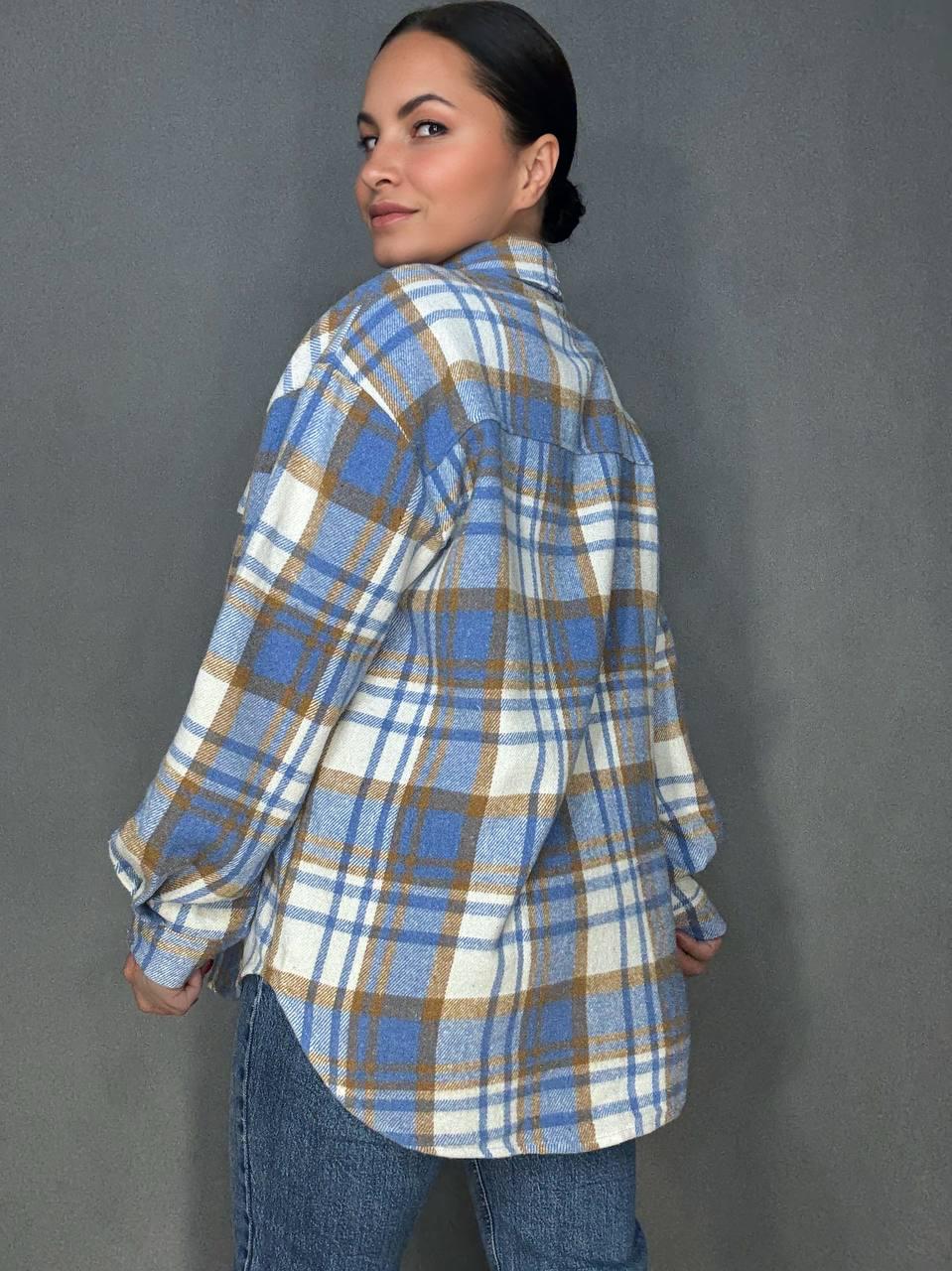 Сорочка жіноча YZY 223 картата оверсайз тепла байка OS Блакитний (5400) - фото 9 Сорочка жіноча YZY 223 картата оверсайз тепла байка OS Блакитний (5400) - фото 9