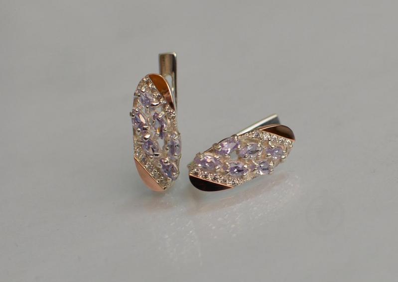 Серебряные серьги Sil с золотыми пластинами 116s-6 Фиолет (Sil-1256)