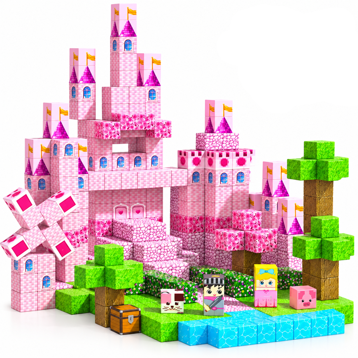 Конструктор магнитный Minecraft Замок 100 дет. для детей от 3 лет Розовый