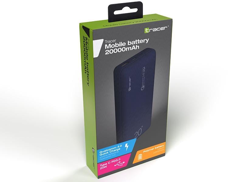 Внешний аккумулятор Tracer 20000 mAh быстрая зарядка 20W Синий (6803675)