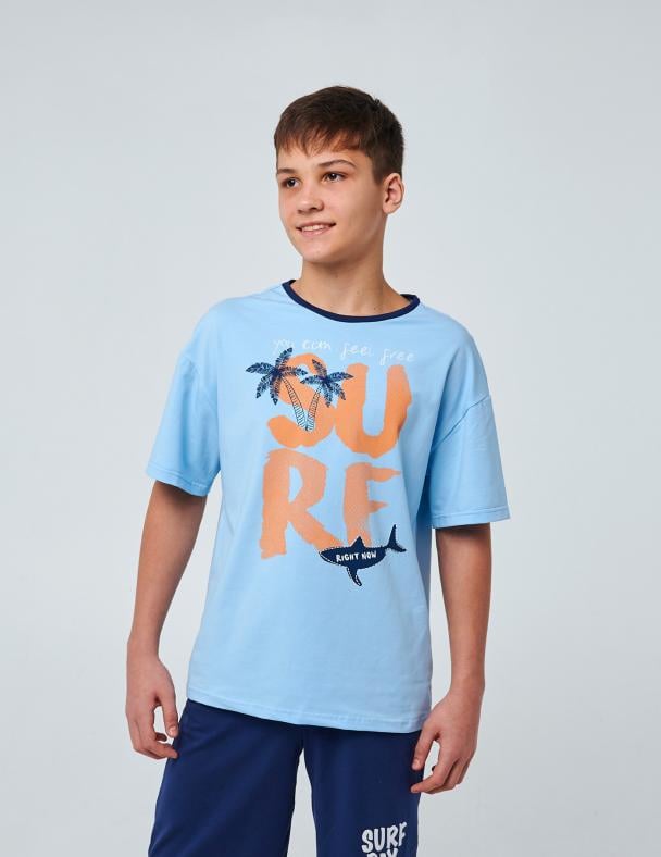 Футболка детская для мальчика Smil хлопок/стрейч-кулир 152 см Голубой (110755)