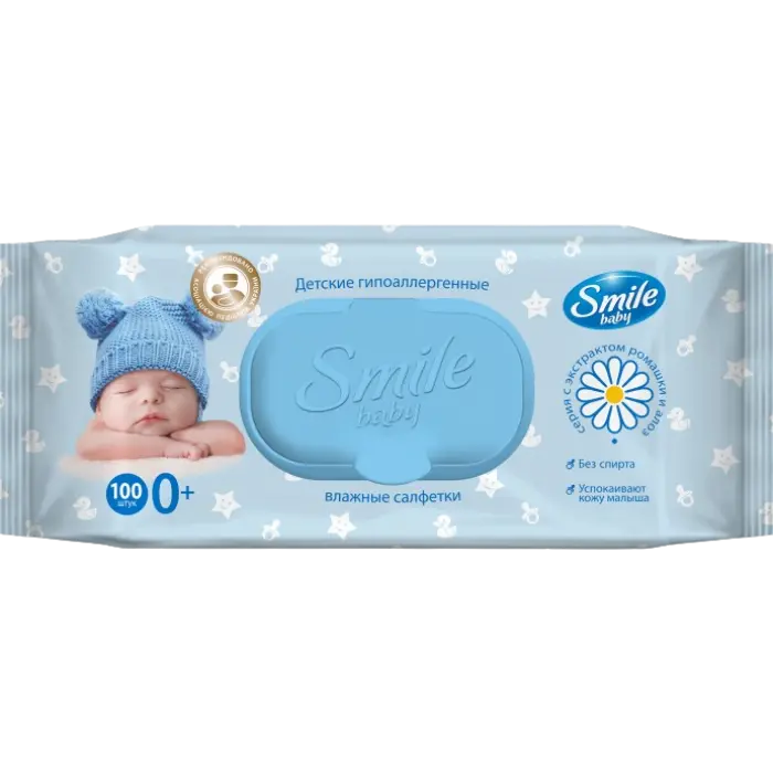 Влажные салфетки детские Smile Baby с экстрактом ромашки и алоэ 100 шт. (648225)