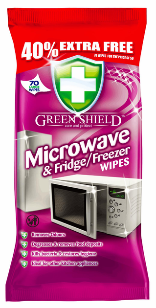Серветки для мікрохвильової печі/холодильника/морозильника Green Shield Microwave & Fridge/Freezer Wipes 70 шт.