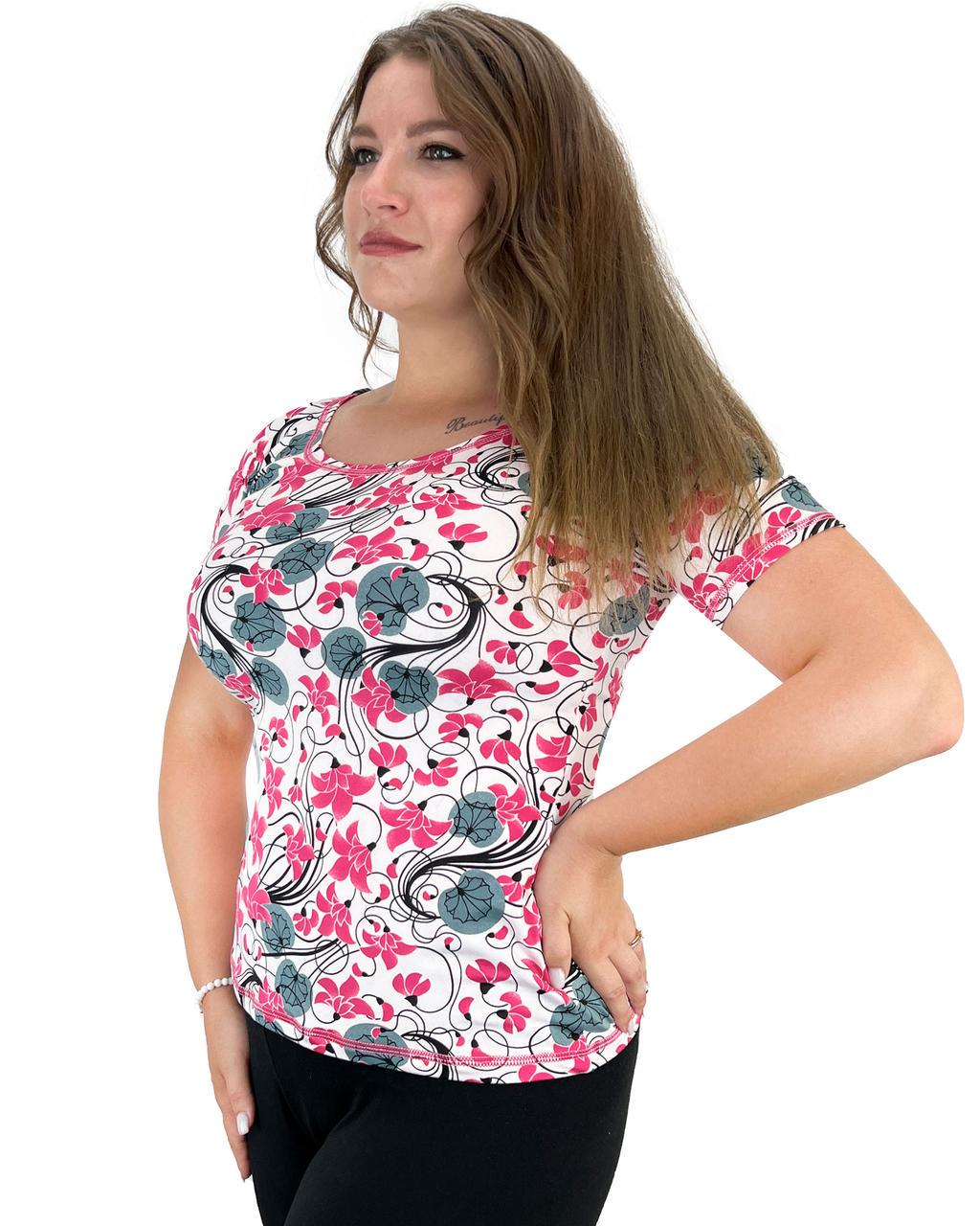 Блузка віскоза з рукавами квіти р.52-54 Білий (1372) - фото 2 Блузка віскоза з рукавами квіти р.52-54 Білий (1372) - фото 2