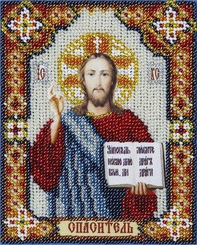 Вышивка бисером Икона Иисус Христос частичная выкладка 10x12 см (1458393193)