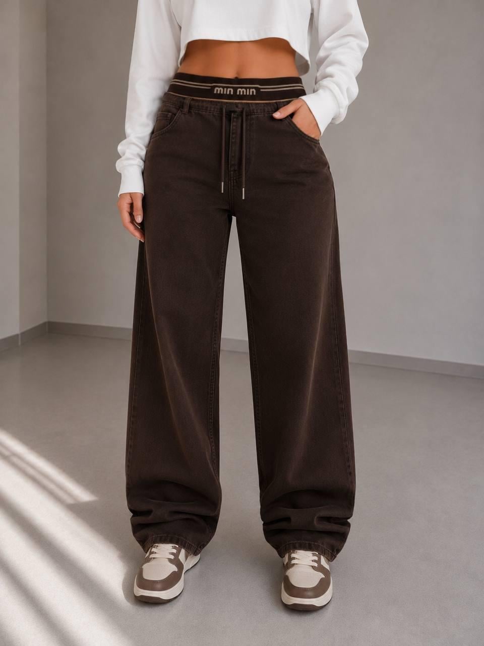 Джинсы женские Vanver 82226 Mom Baggy бананы на резинке большие размеры р. 30 Коричневый (7694)