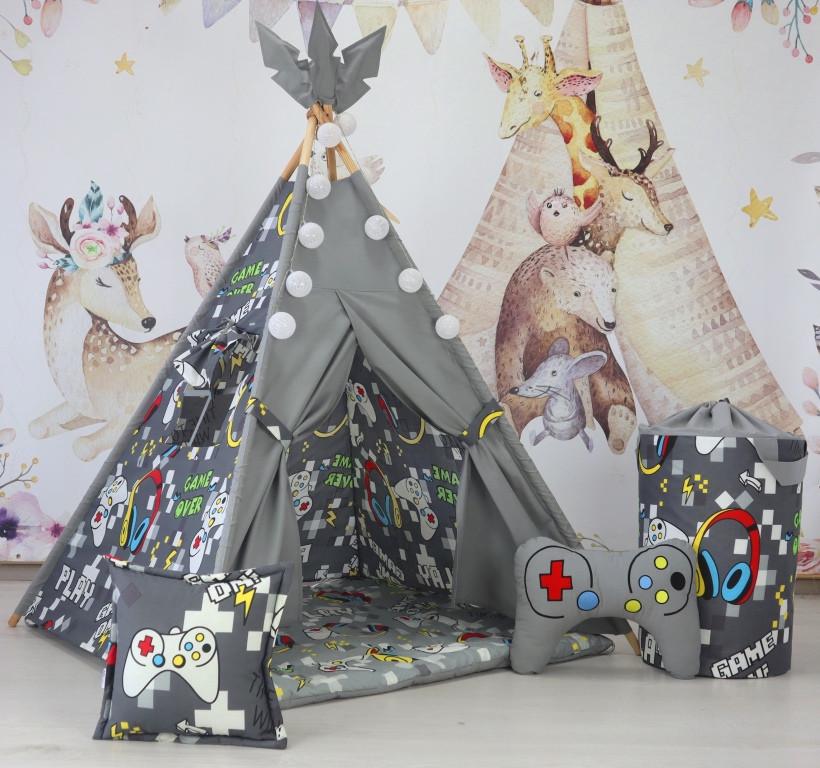 Вігвам для дітей Playsation графіт з матрацом і подушками з кошиком для білизни - фото 7 Вігвам для дітей Playsation графіт з матрацом і подушками з кошиком для білизни - фото 7