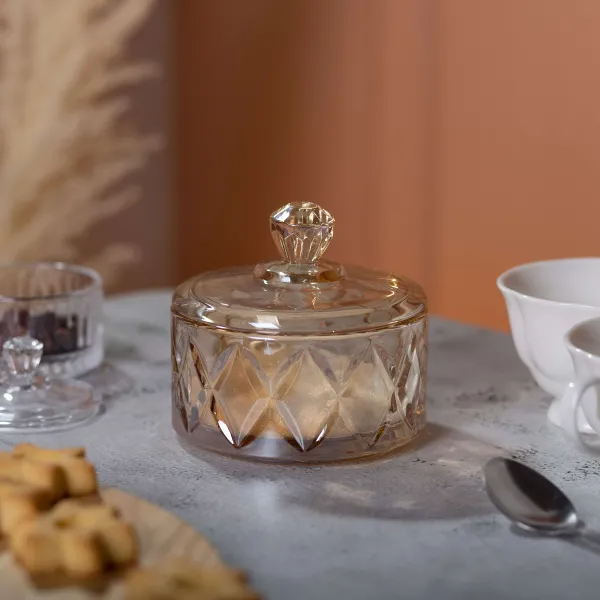 Цукерниця з кришкою скляна під кришталь Коричневий (HP-YH-21) - фото 5 Цукерниця з кришкою скляна під кришталь Коричневий (HP-YH-21) - фото 5