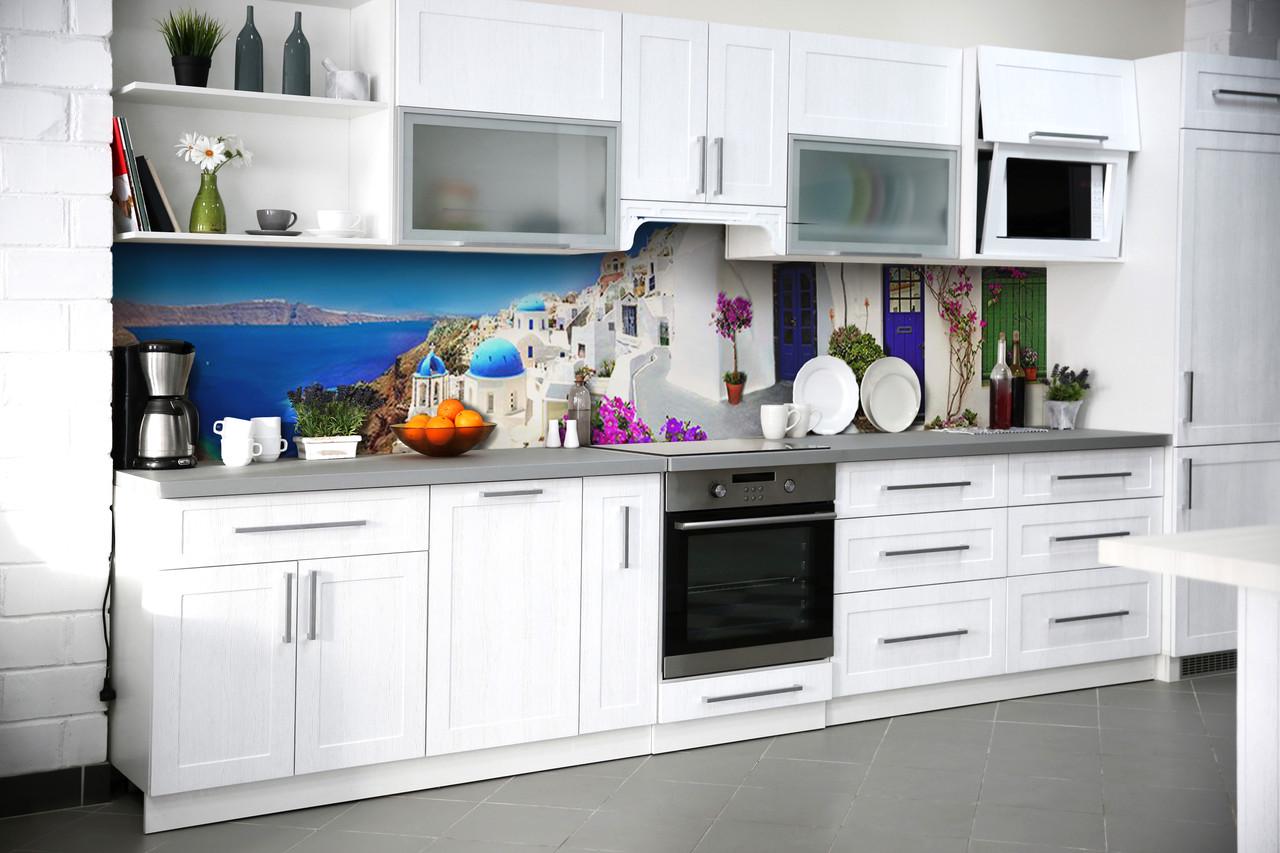 Кухонный фартук Завораживающая Греция из самоклеющейся виниловой пленки 65х250 см Голубой