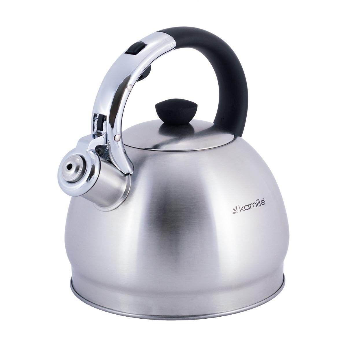 Чайник со свистком Kamille KM-0694ВN из нержавеющей стали 2 л Стальной/Черный (150-84-0694ВN) - фото 1 Чайник со свистком Kamille KM-0694ВN из нержавеющей стали 2 л Стальной/Черный (150-84-0694ВN) - фото 1