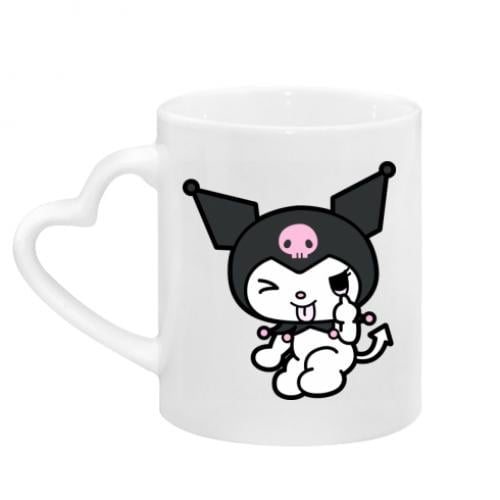 Чашка керамическая с ручкой в ​​виде сердца Kuromi Hello Kitty 320 мл Белый (7446749-1-141951)