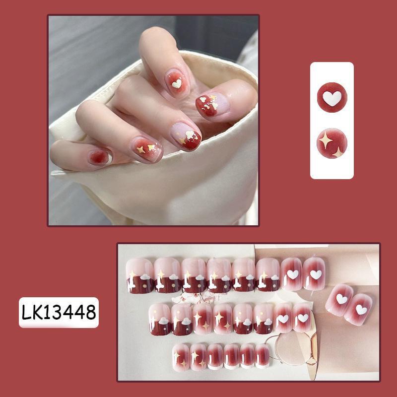 Накладные ногти с сердечками и звездами с клеем Bananahall 24 шт. LK13448 Бордовый (A9764) - фото 3 Накладные ногти с сердечками и звездами с клеем Bananahall 24 шт. LK13448 Бордовый (A9764) - фото 3