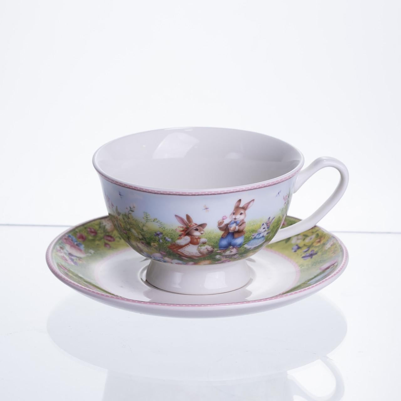 Чашка порцелянова із блюдцем Lighthouse Сімейка кроликів малюнок 200 мл (LG-30218-200)