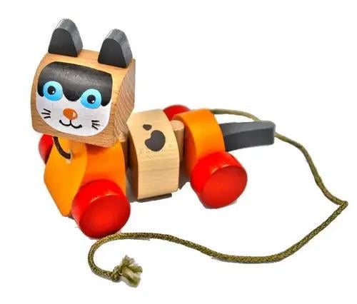 Дитяча каталка дерев'яна Cubika Котик на ниточці (13616)