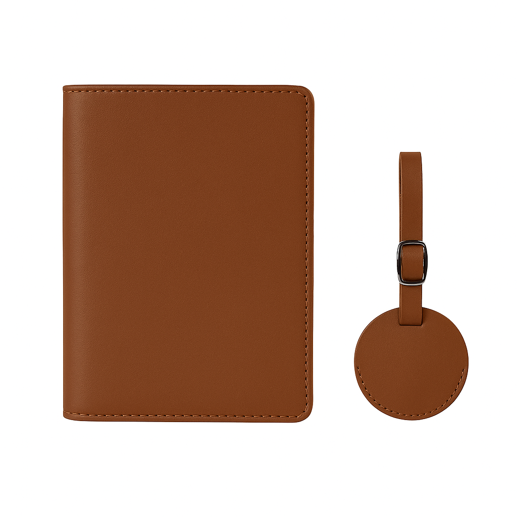 Набір аксесуарів для подорожі Stenson R32262 обкладинка на паспорт з багажною біркою 14,5х11 см Коричневий (1ca8670d)