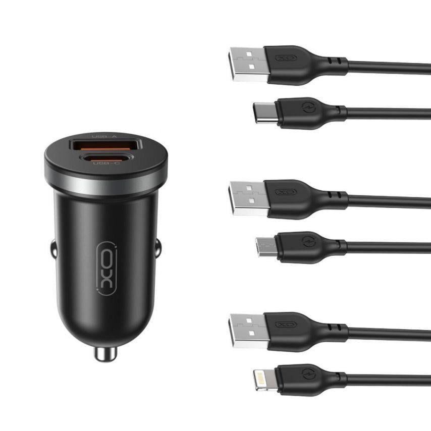 Адаптер Xo CC56 PD_3A/QC3.0_3A/30 W Max/Data Cable USB to Lightning Black