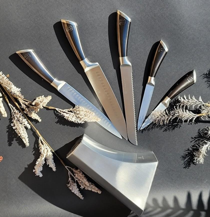 Набір ножів Edenberg із нержавіючої сталі на підставці 6 пр. Сірий (EB-11002) - фото 4 Набір ножів Edenberg із нержавіючої сталі на підставці 6 пр. Сірий (EB-11002) - фото 4