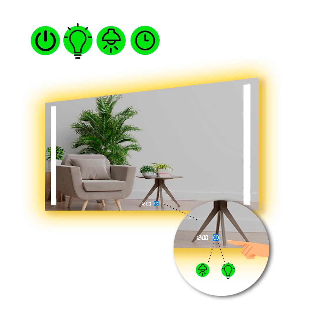 Зеркало с LED подсветкой Adelita с сенсором и часами 90x80 см (8776269)