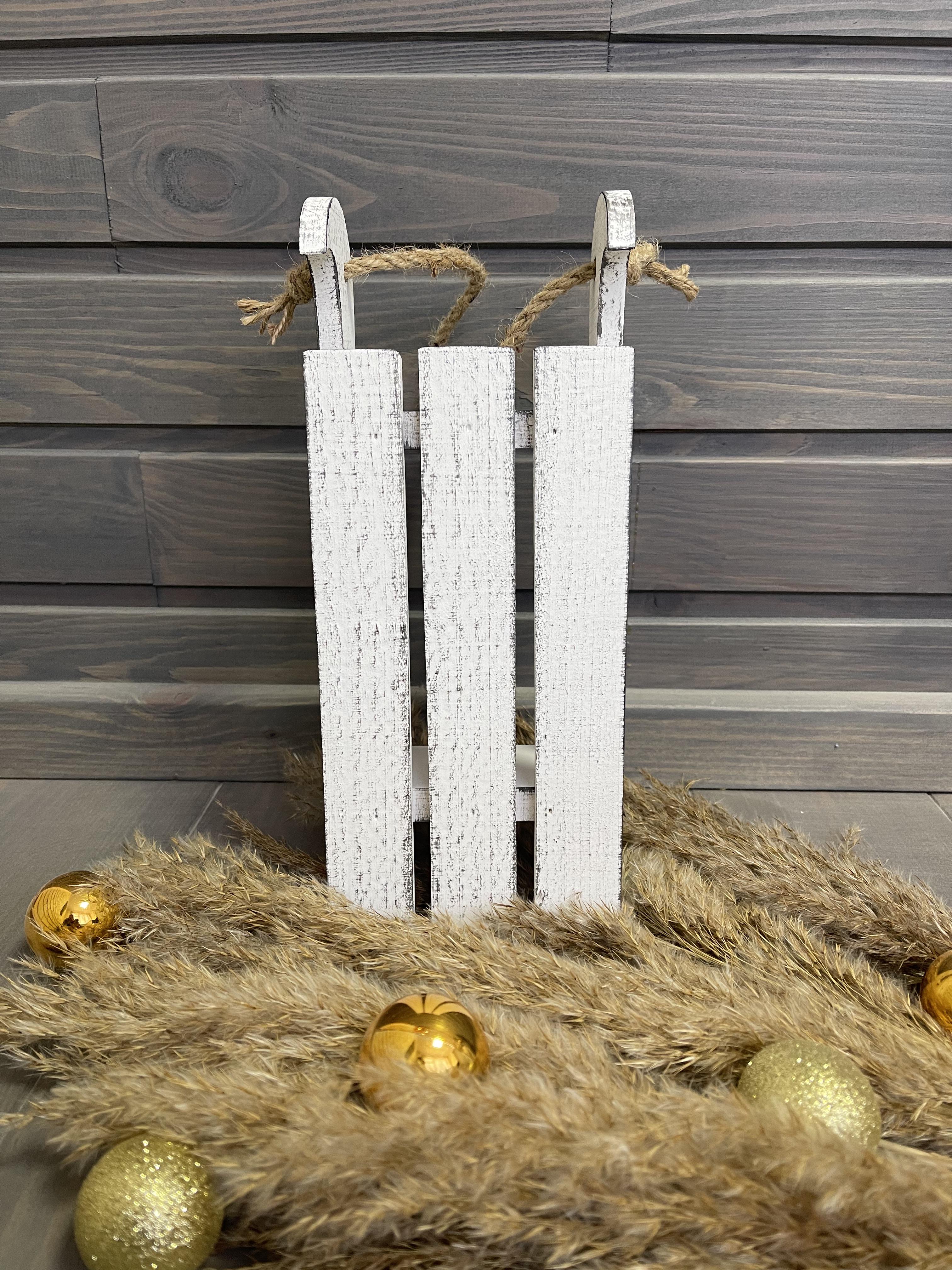 Санки декоративные деревянные 29х12 см Бело-серый - фото 3