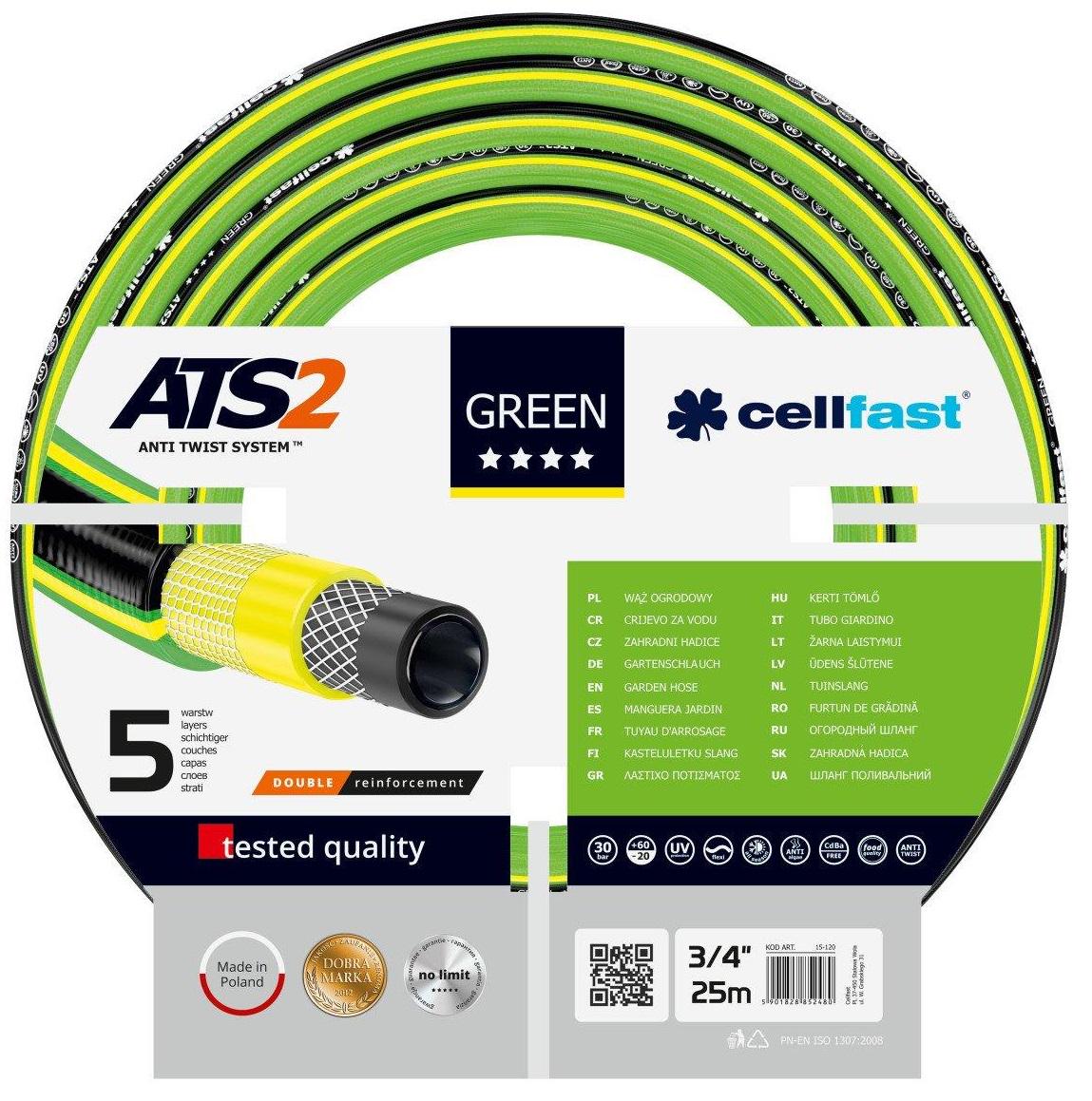 Шланг садовий Cellfast GREEN ATS 3/4" 25 м 5 шарів до 30 бар -20...+60°C (15-120)