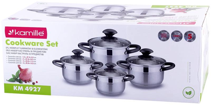 Набір каструль Kamille Groningen з нержавіючої сталі з 5-шаровим індукційним дном 1,5/2/3/5 л - фото 6