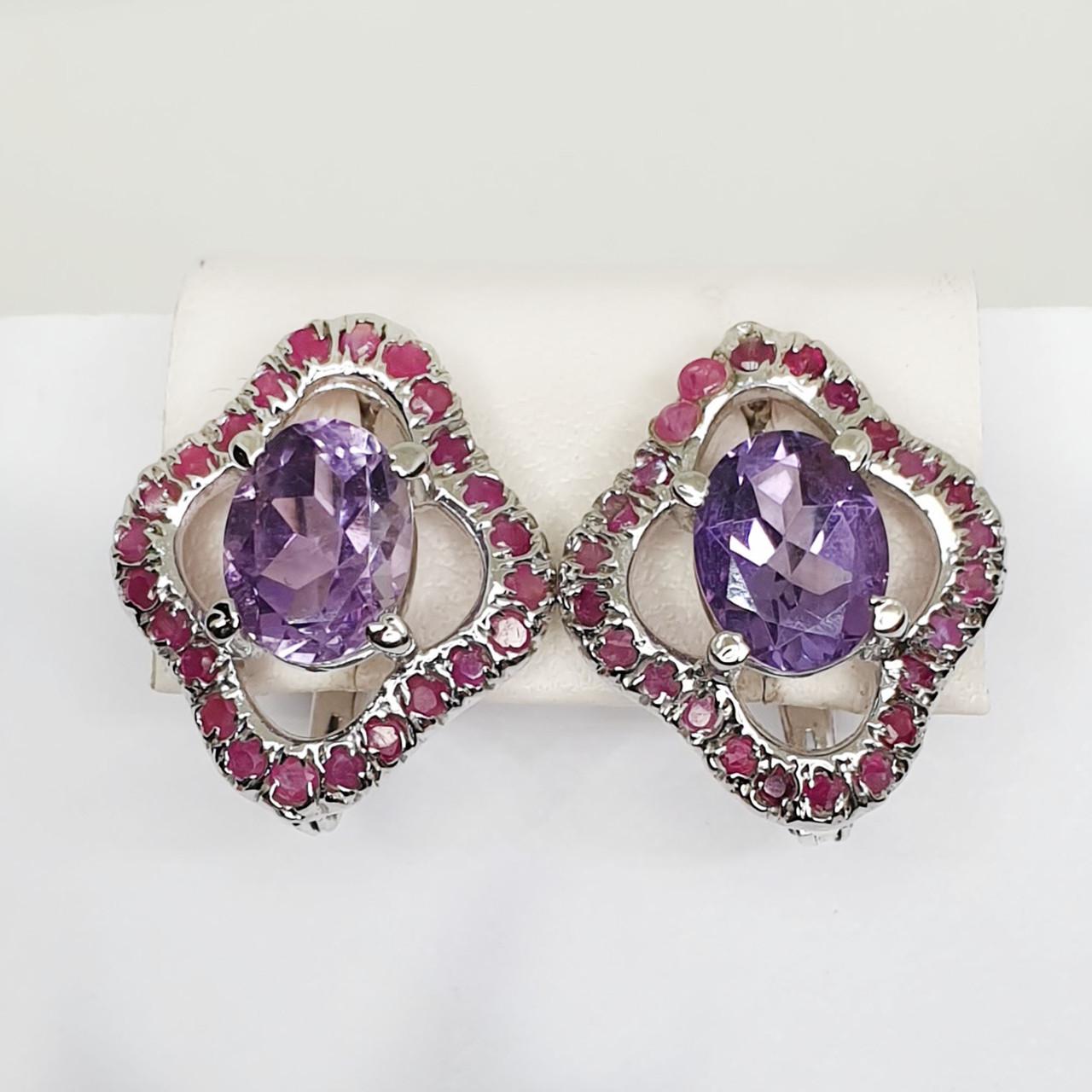 Серьги серебряные с аметистом и рубином 6,99 г (1430577883)