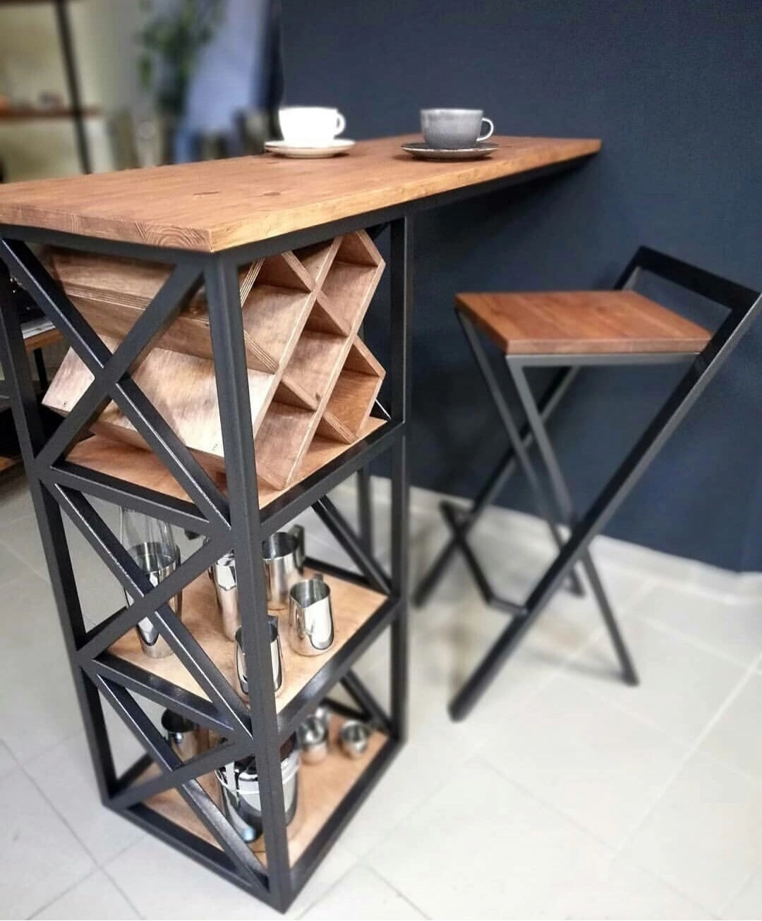 Cтол барный с полками EcoLoft IN-2377 в стиле лофт (25250450) Cтол барный с полками EcoLoft IN-2377 в стиле лофт (25250450)