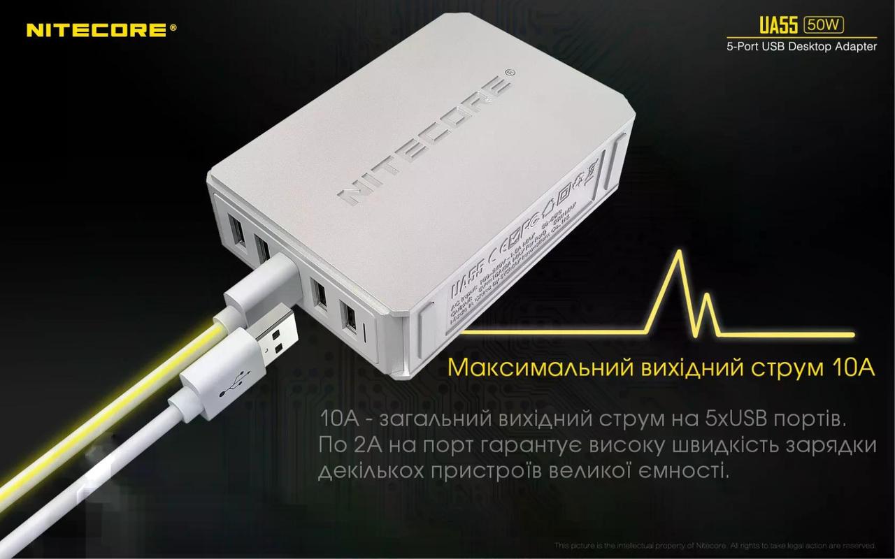 Зарядний пристрій Nitecore UA55 USB п'ятиканальний (27831895) - фото 6 Зарядний пристрій Nitecore UA55 USB п'ятиканальний (27831895) - фото 6