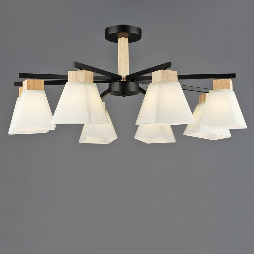 Люстра потолочная Light House SRS-20367/8 BK+WOOD плафоны белый Черный/Дерево