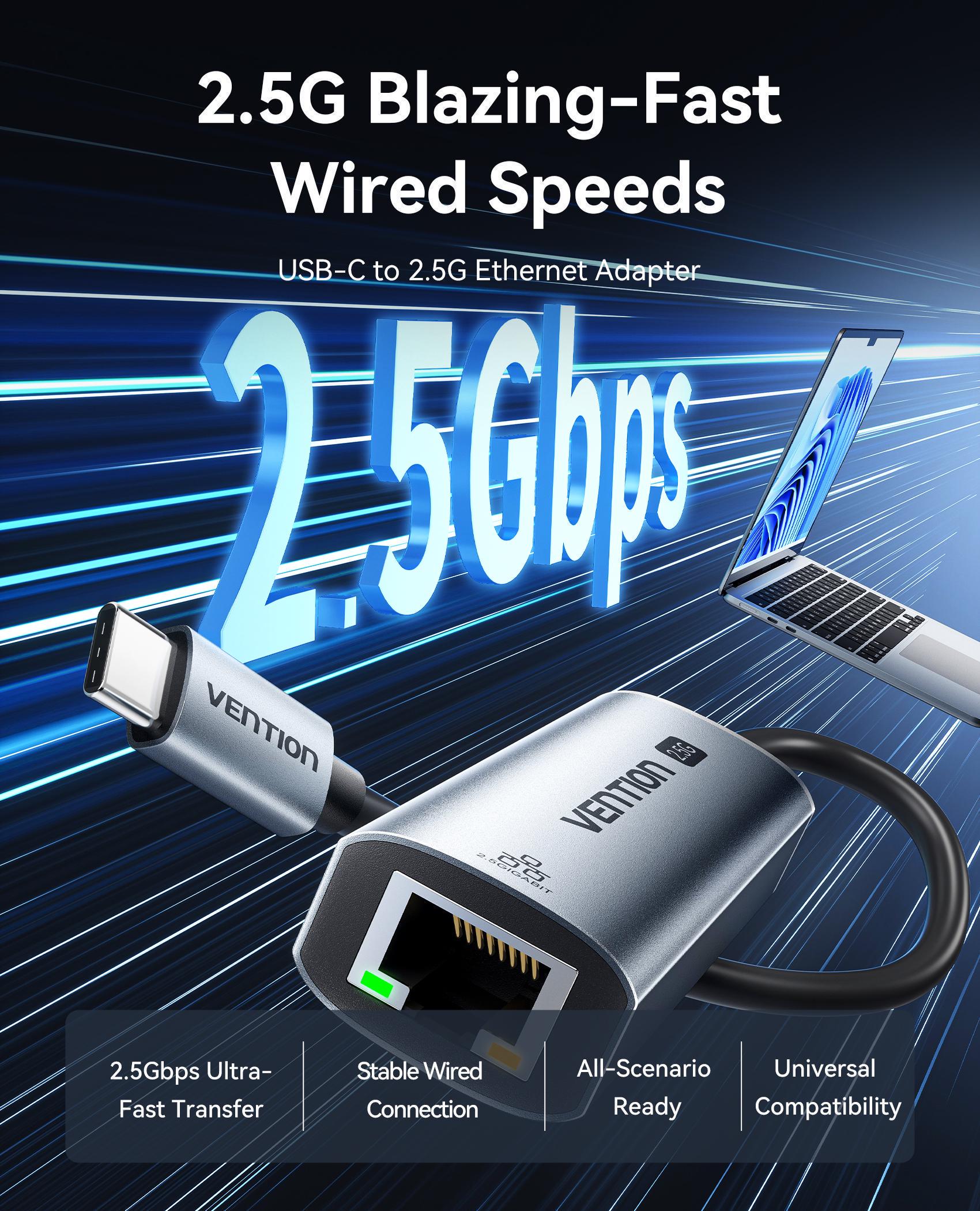 Адаптер USB-C Vention 2.5 гбит/с алюминиевый 0.15 м Серый (CFTHB) - фото 2