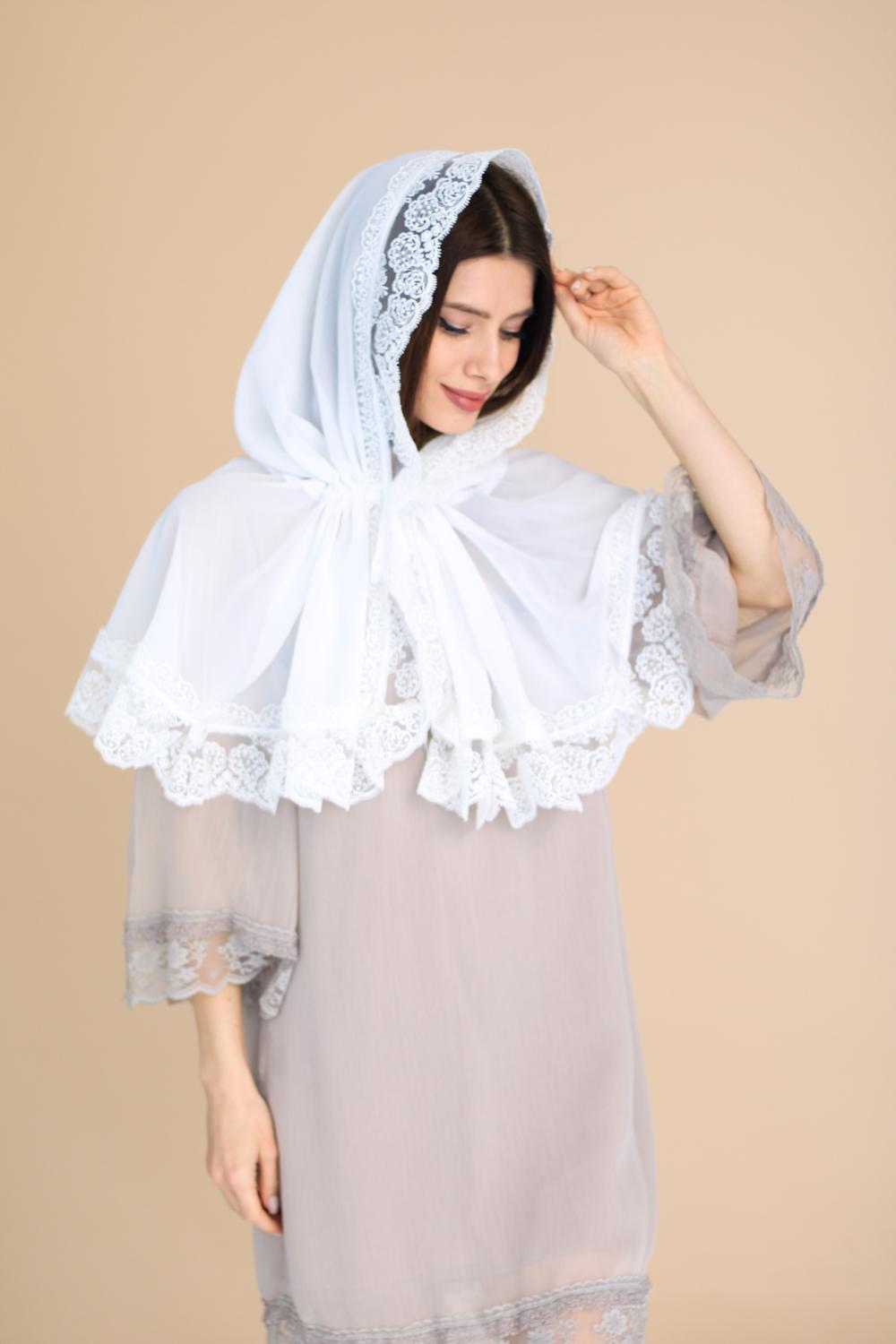 Палантин для храму на голову Білий (п014) Палантин для храму на голову Білий (п014)