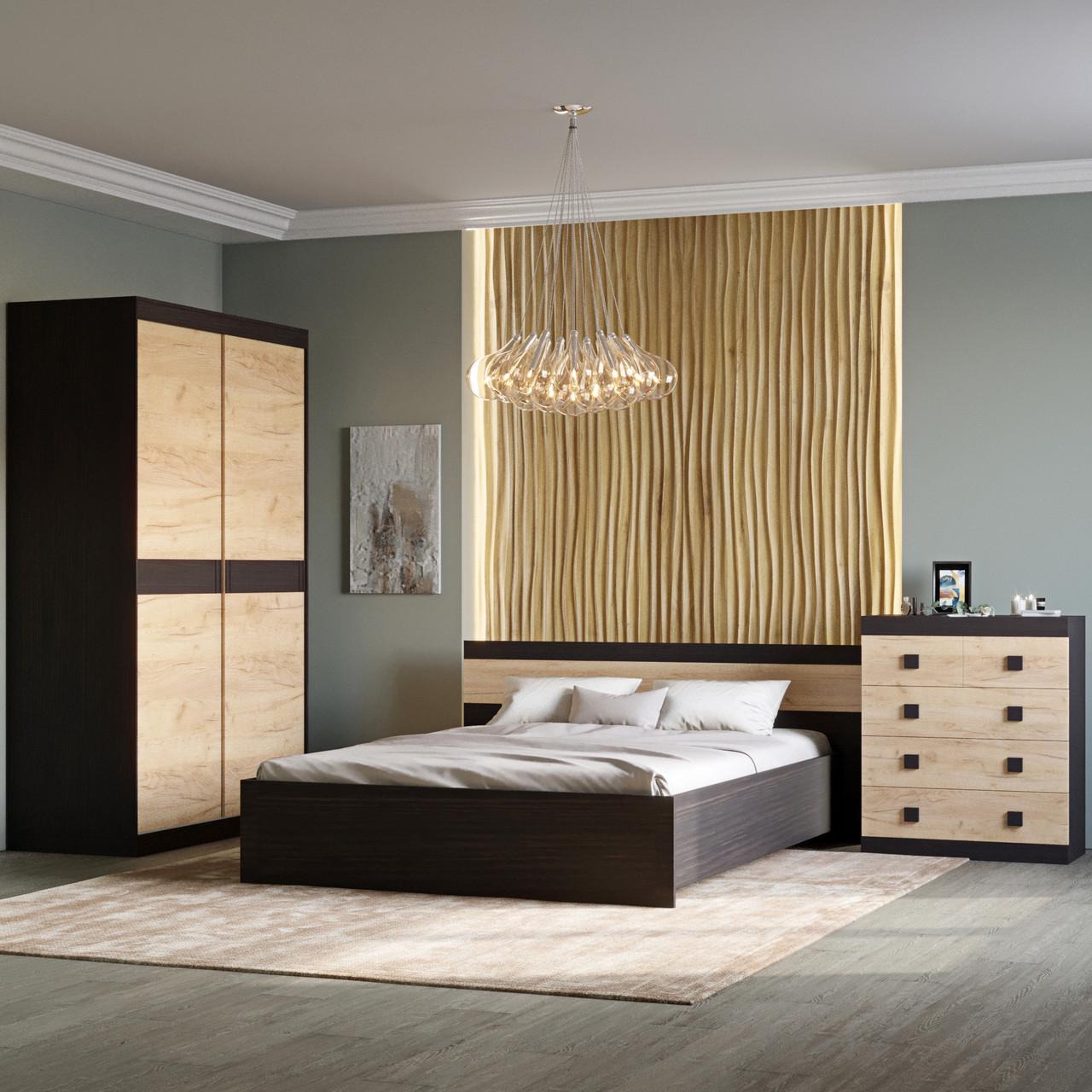 Спальня Соната Еверест Комплект 15 модульна 3 елементи Венге темний/Дуб крафт золотий (DTM-2621) - фото 2 Спальня Соната Еверест Комплект 15 модульна 3 елементи Венге темний/Дуб крафт золотий (DTM-2621) - фото 2