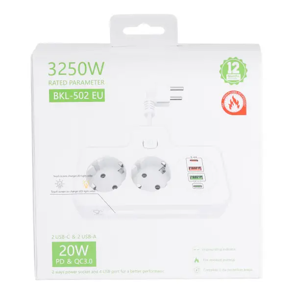 Фильтр-разветвитель сетевой SNAILS 2 розетки LED 4 USB 8 см Белый (HP-5-17) - фото 7 Фильтр-разветвитель сетевой SNAILS 2 розетки LED 4 USB 8 см Белый (HP-5-17) - фото 7