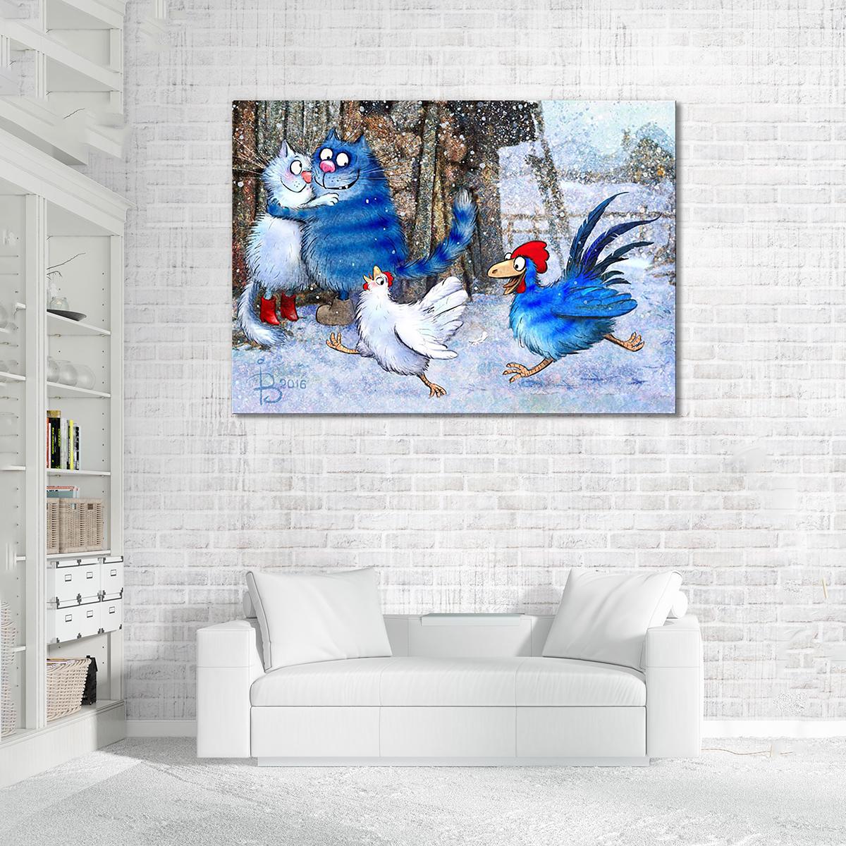 Модульная картина Кот и Петух ухлёстывают за дамами 1 модуль 40х60 см