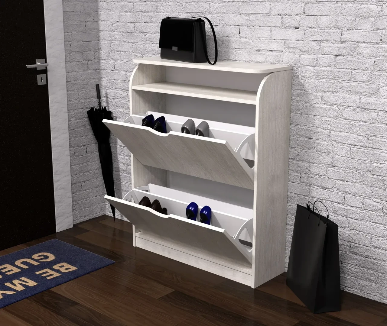 Тумба для взуття Kontinent №1 80х25х100 см Дуб Шамоні Світлий (53383108) - фото 1 Тумба для взуття Kontinent №1 80х25х100 см Дуб Шамоні Світлий (53383108) - фото 1