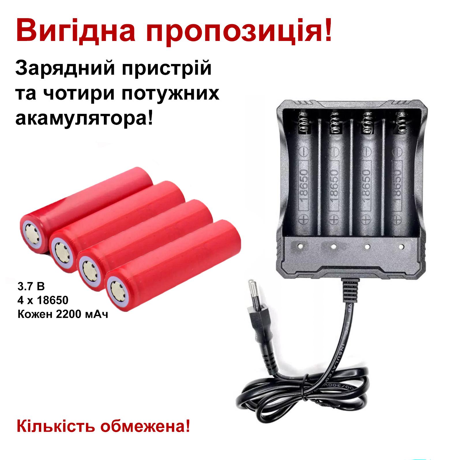 Комплект із 4 акумуляторів 18650 2200 mAh з зарядним пристроєм для них - фото 2