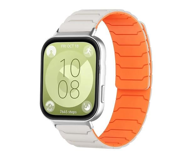 Ремешок Silicone Magnetic для смарт-часов Amazfit Active/Active 2 20 мм Бежевый с оранжевым