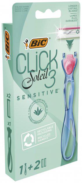 Станок для бритья женский BIC Soleil Click Sensitive 3 с 2 сменными картриджами