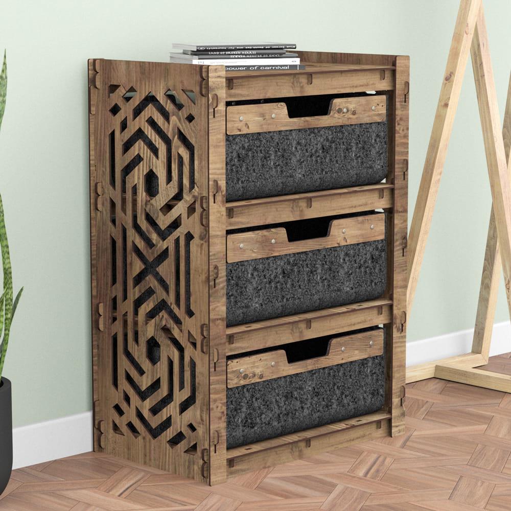 Комод в гостиную деревянный Hexagonica Chevron на 3 ящика черные корзины 750х528х345 мм (111190) - фото 2 Комод в гостиную деревянный Hexagonica Chevron на 3 ящика черные корзины 750х528х345 мм (111190) - фото 2