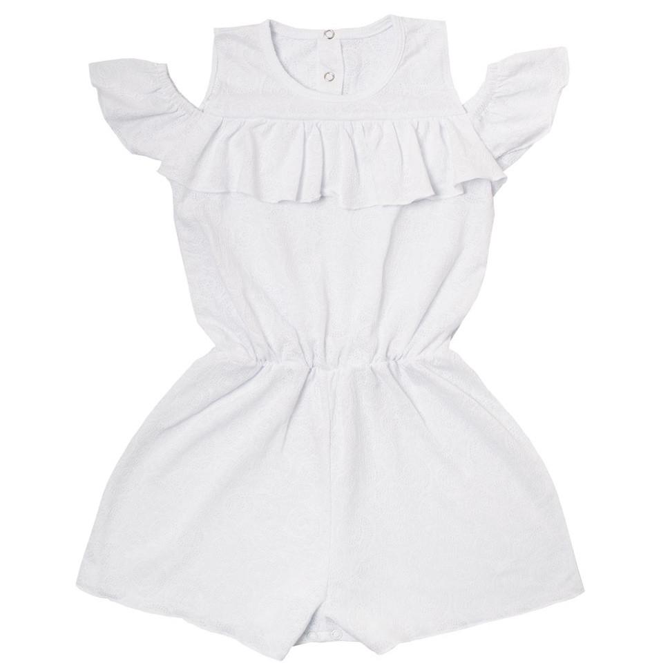 Комбинезон детский хлопковый летний ажурный с рюшей и воланами для девочки Gabbi KB-19-21 Ажурный 98 см Белый (11560)