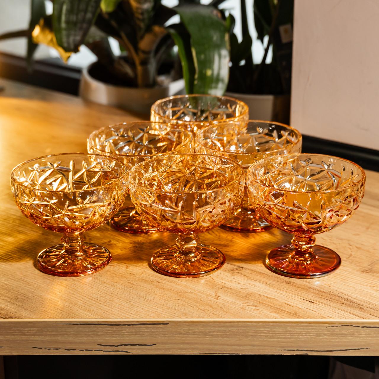 Набор креманок на ножке Yiwu 6 шт. 340 мл Золотистый (HP-19-193)