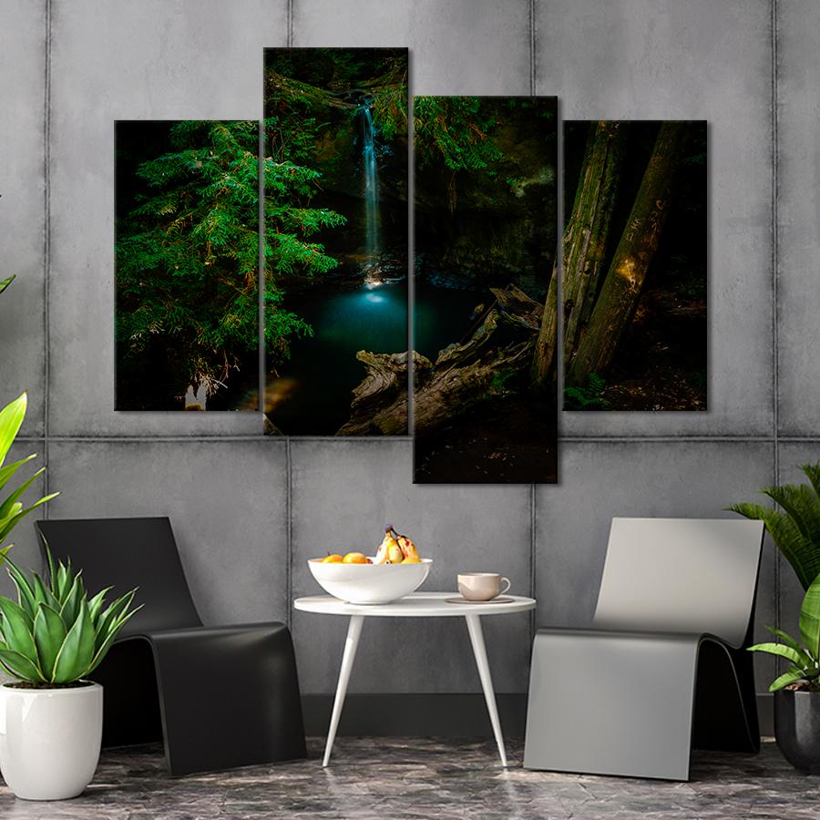 Картина природа Маленький водопад в тёмном лесу 89x56 см (A1167-4)