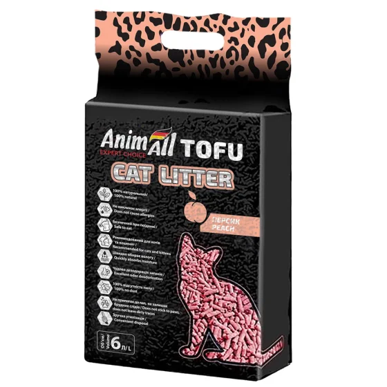 Наполнитель соевый для кошек AnimAll Tofu Peach с ароматом персика 6 л 2,6 кг