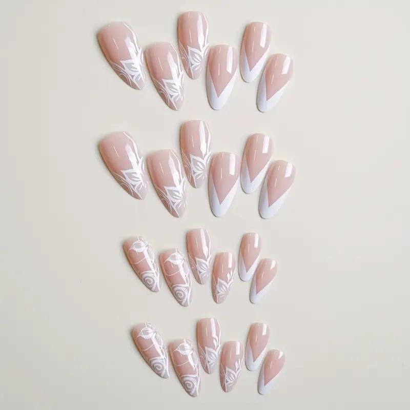 Накладні нігті Френч із дизайном мигдаль із клейовими пластинами 24 шт. Білий (2689612490) - фото 5 Накладні нігті Френч із дизайном мигдаль із клейовими пластинами 24 шт. Білий (2689612490) - фото 5