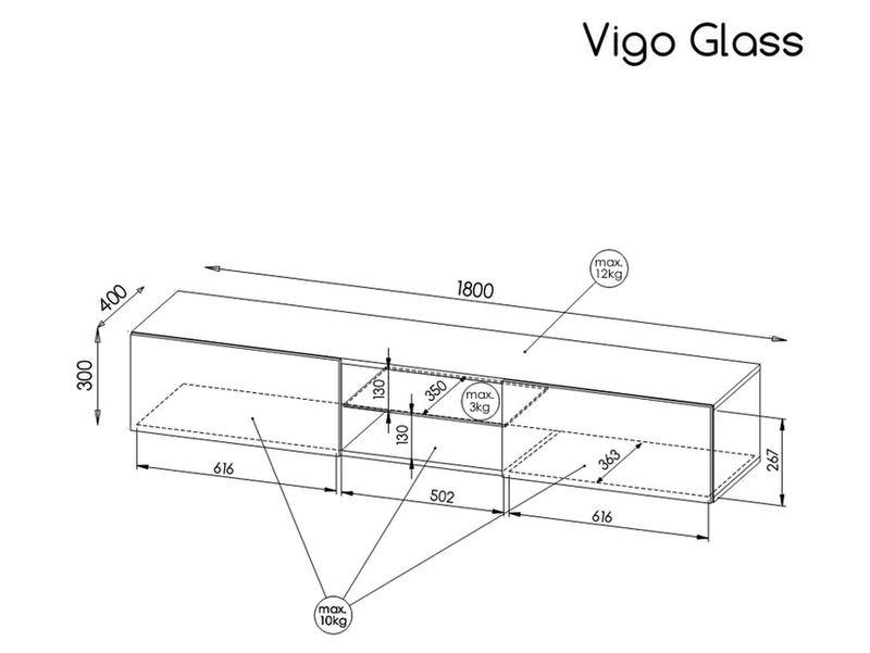 Тумба під телевізор Сama Vigo glass 180 з ламінованої ДСП без підсвічування Чорний матовий/Дуб вотан (43883) - фото 4